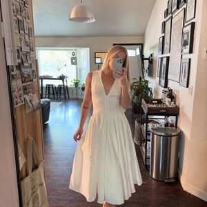 Meshki White Midi Dress with V-Neck